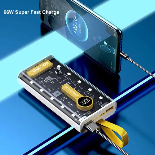 66W Super Fast Charging 20000mAh Portable Transparent Power Bank
